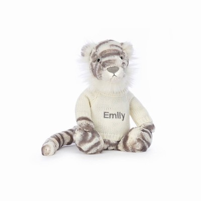 Jellycat Bashful Snow Tiger with Cream Jumper USA | 75490OUPH